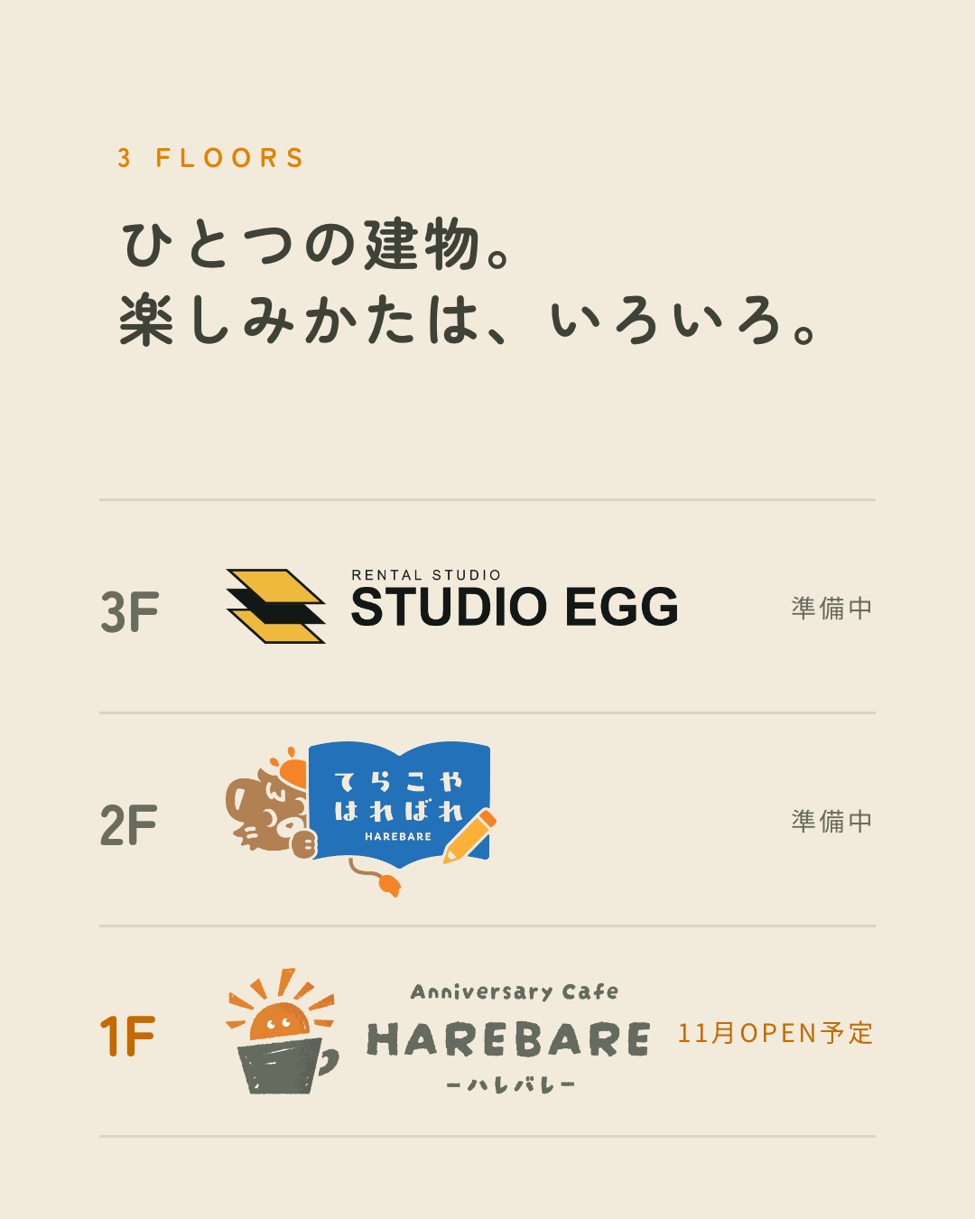 ハレバレは、ひとつの建物に3つの場所。